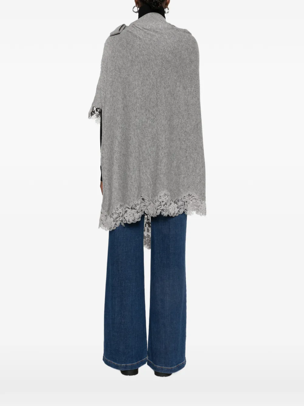 Ermanno Scervino Poncho met strikdetail en kanten afwerking Grijs