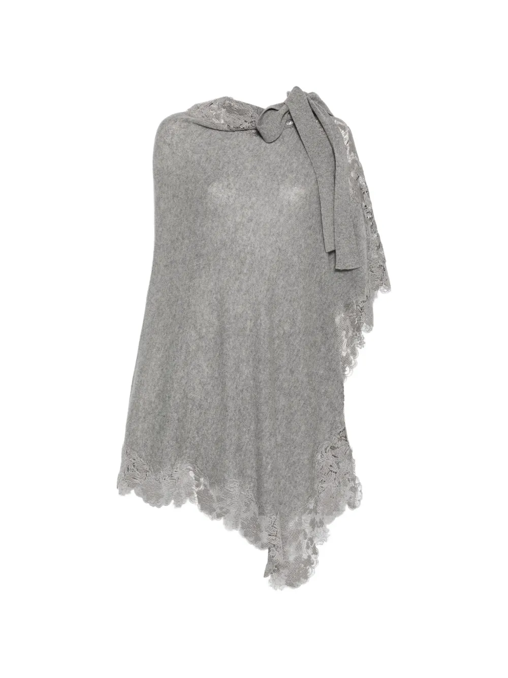 Ermanno Scervino lace-trim bow-detail poncho - Gris Ermanno Scervino lace-trim bow-detail poncho - Gris