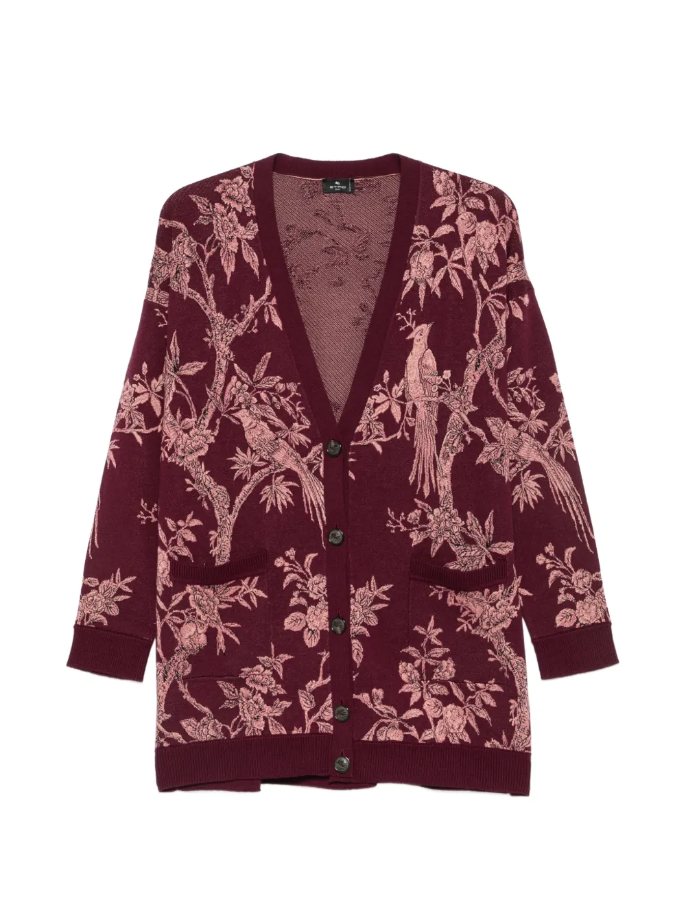 ETRO floral-jacquard V-neck cardigan - Rot