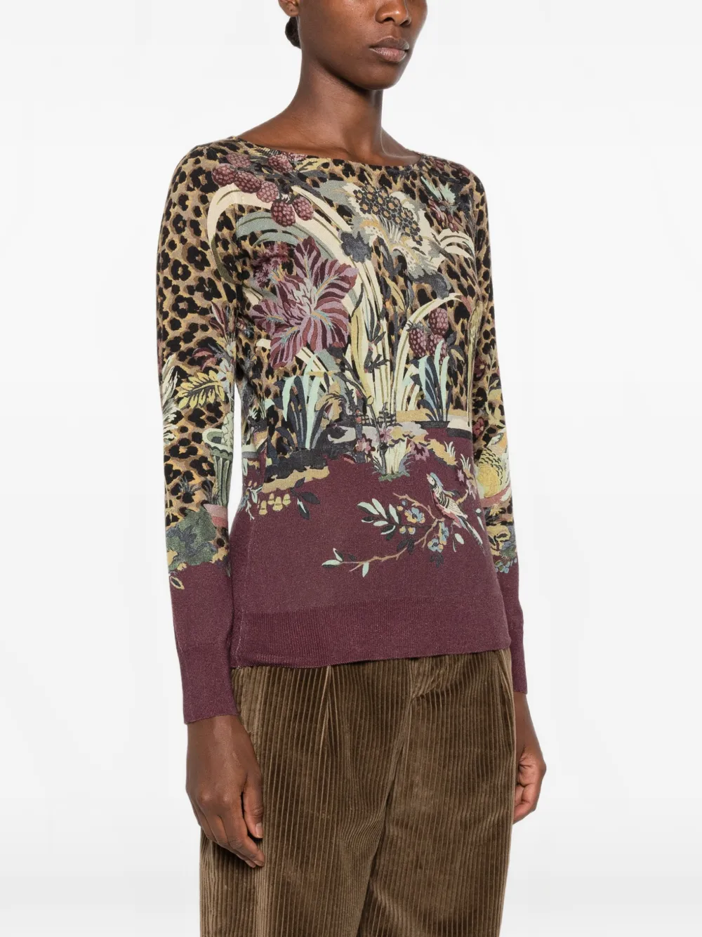 ETRO Trui met luipaardprint en bloemenprint Bruin