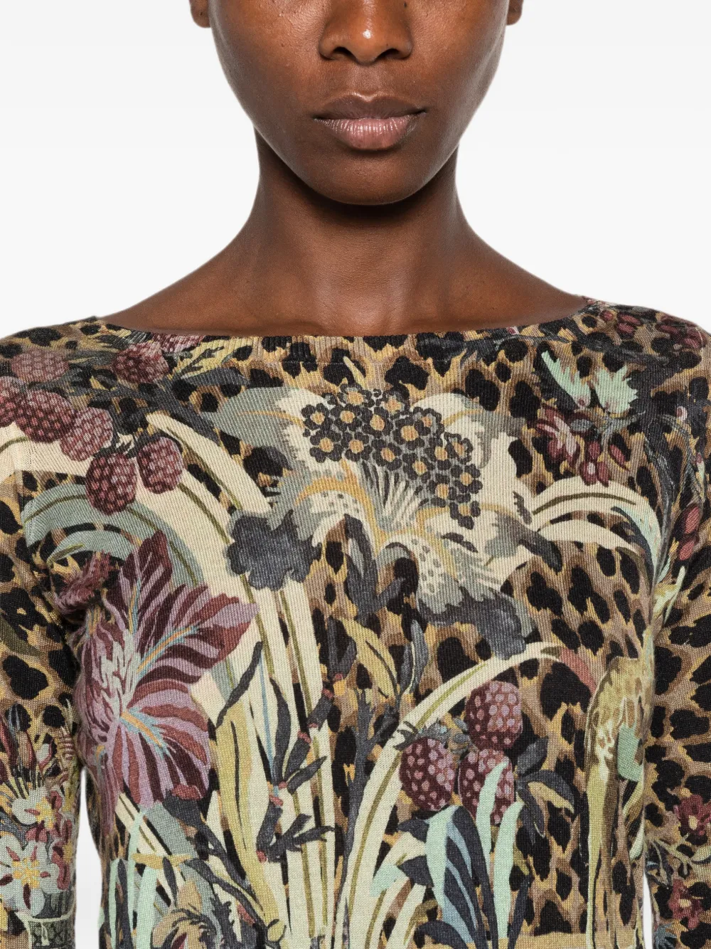 ETRO Trui met luipaardprint en bloemenprint Bruin