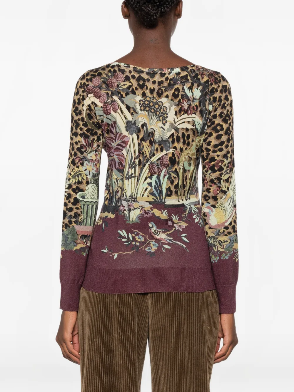 ETRO Trui met luipaardprint en bloemenprint Bruin