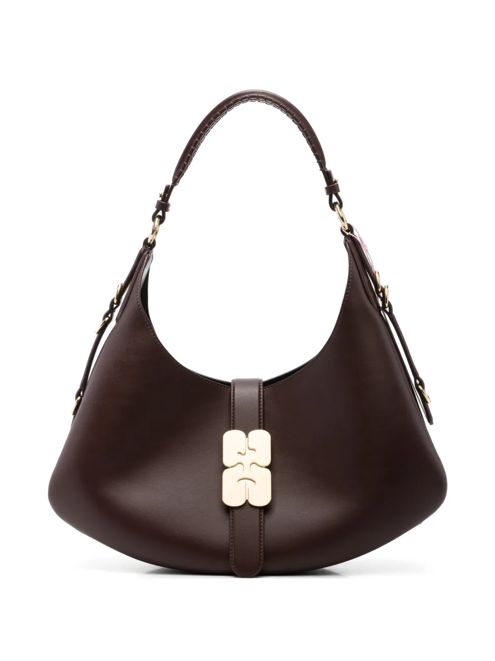 GANNI Butterfly logo-plaque shoulder bag - Marrone