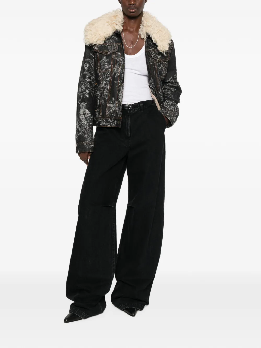 ETRO Jack met lammy kraag en bloemenprint Blauw