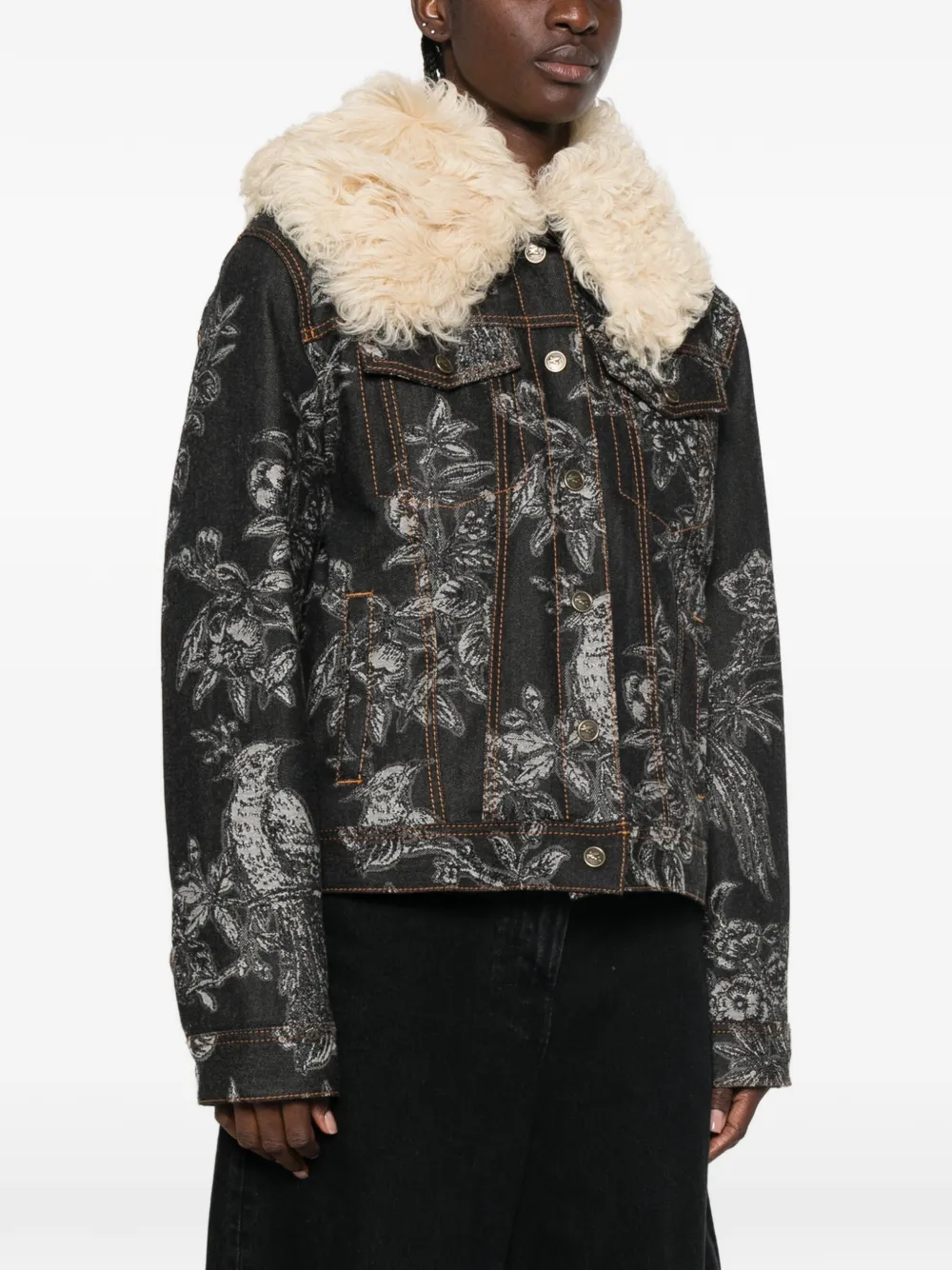 ETRO Jack met lammy kraag en bloemenprint Blauw