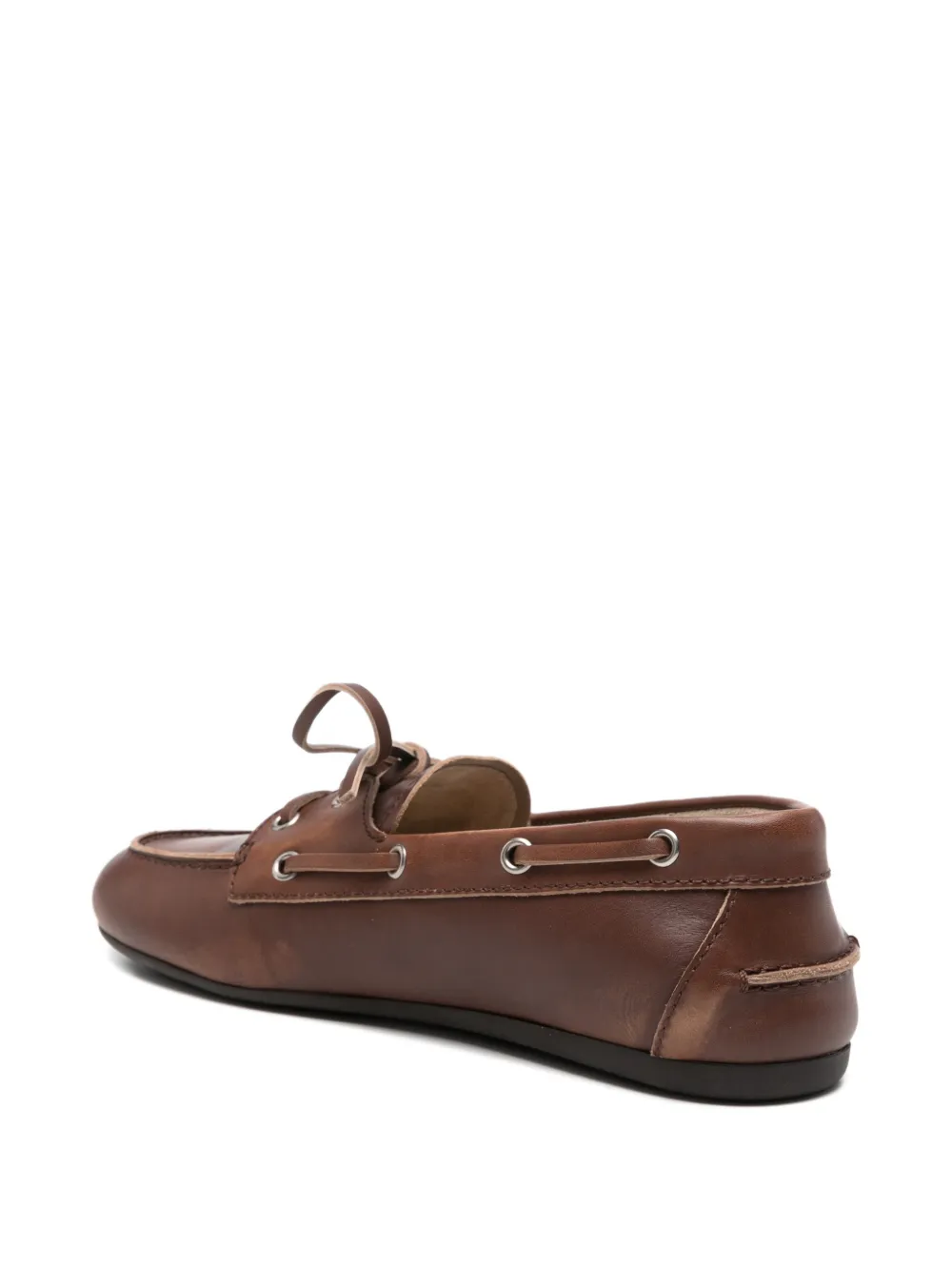 Miu Gebleekte leren loafers met strikdetail Bruin