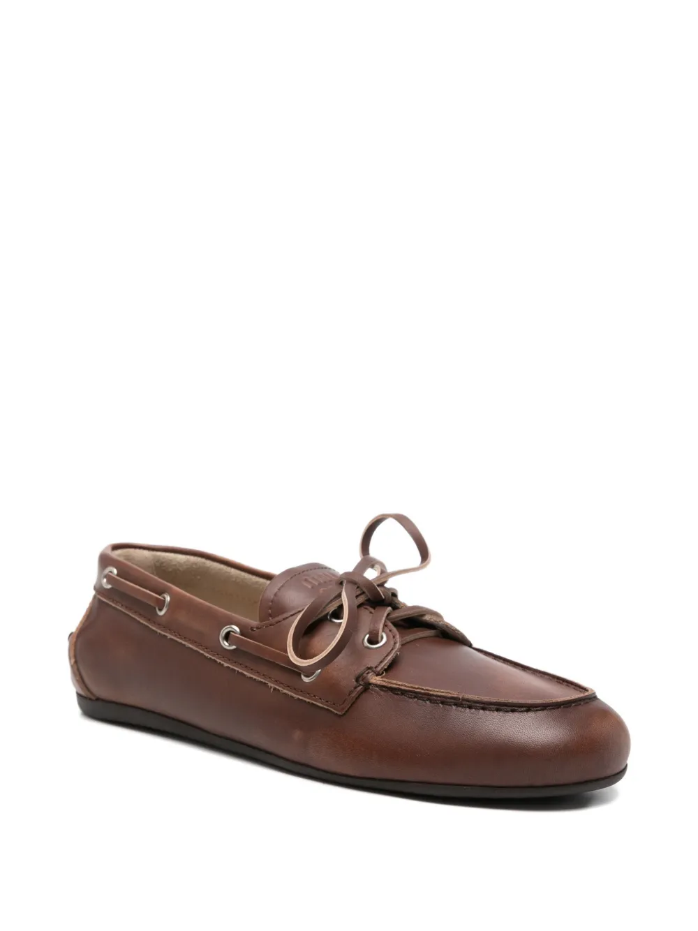 Miu Gebleekte leren loafers met strikdetail Bruin