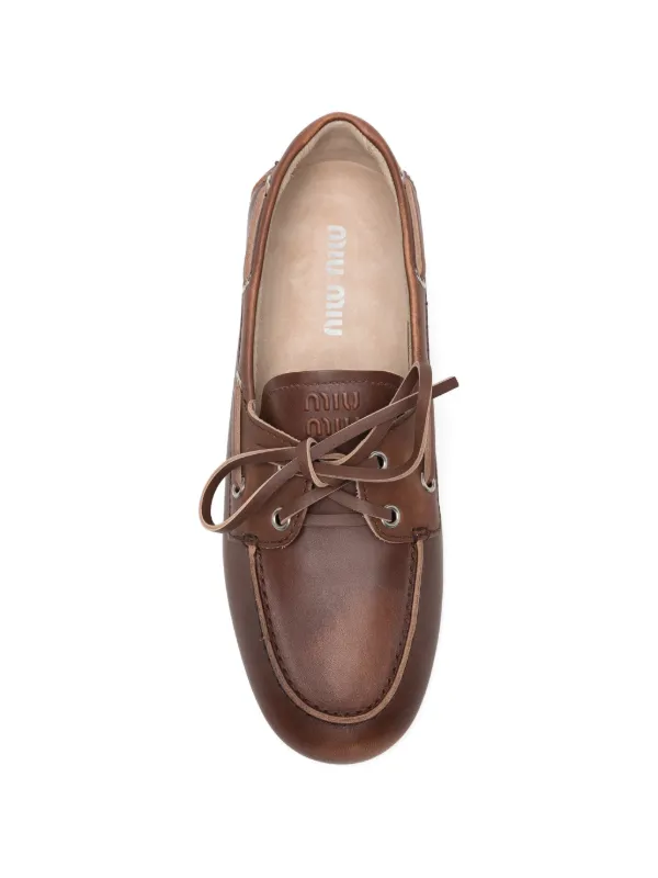 Miu Miu lace-up Leather Boat Shoes | Brown | FARFETCH