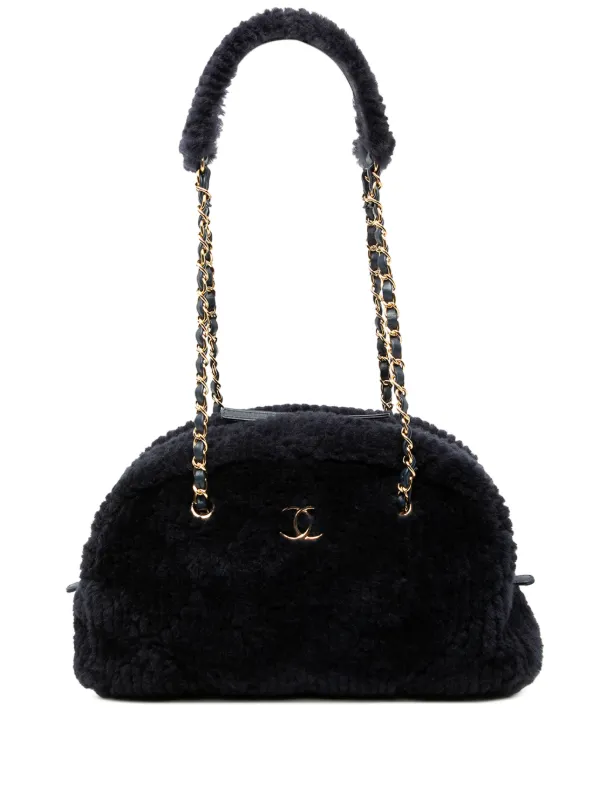 Chanel Pre-owned 2021-2026 Coco Neigh Large Quilted Shearling Bowling Bag Shoulder Bag in Blue