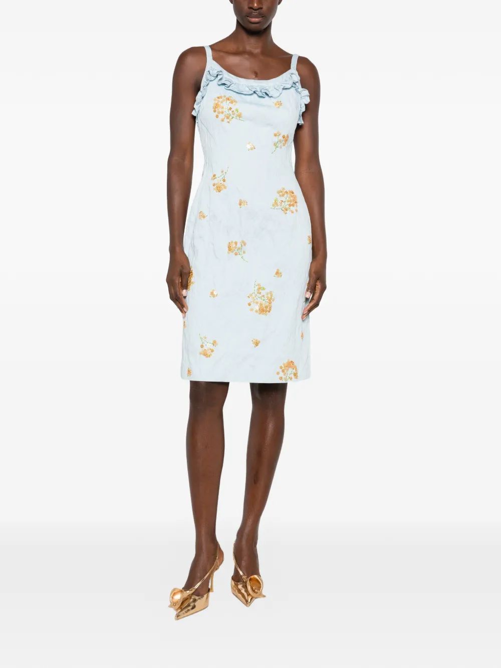 SHUSHU TONG Midi-jurk verfraaid met bloemen en ruches Blauw
