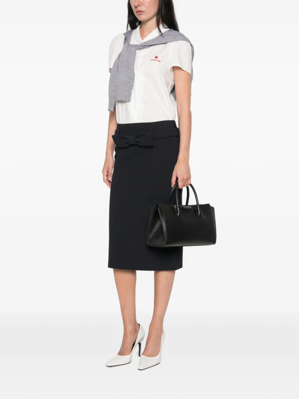 SHUSHU TONG Rechte midi-rok met strikafwerking Blauw