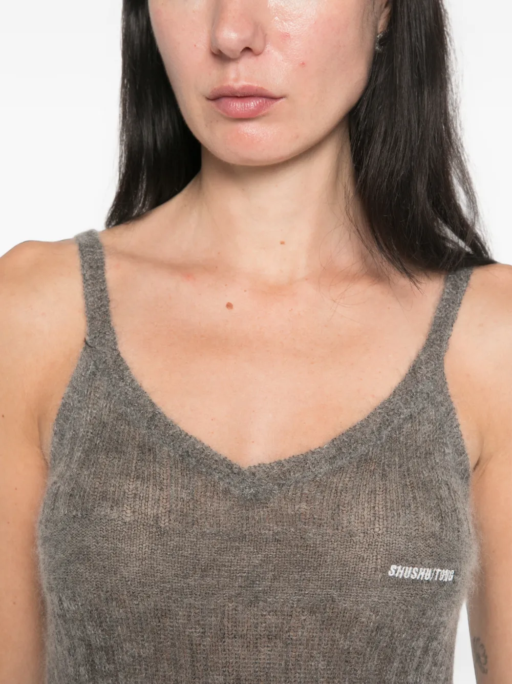Shushu/Tong Knit Spaghetti-straps Top in Grey, view 5