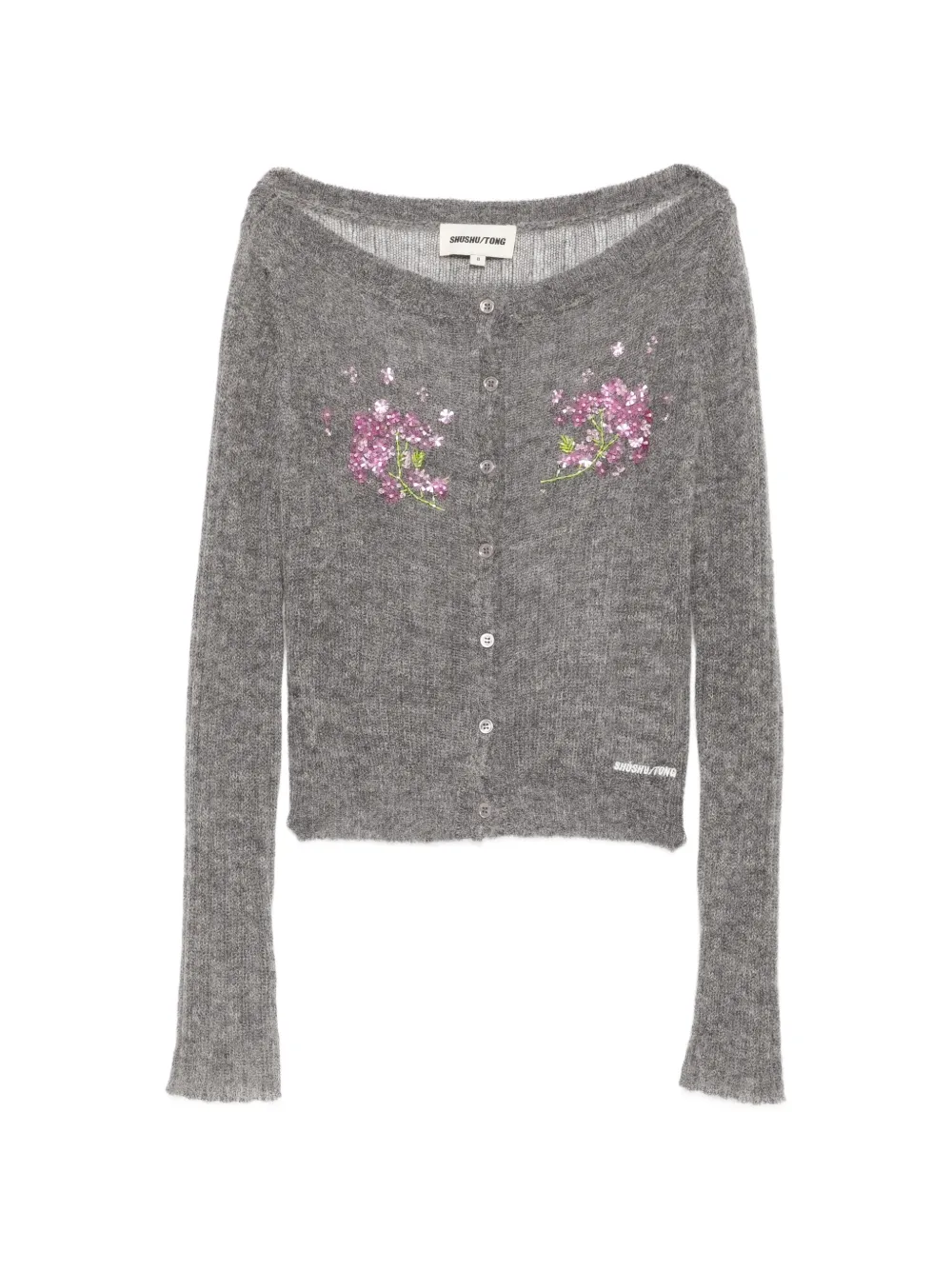SHUSHU/TONG floral-embellished cropped cardigan - Grey