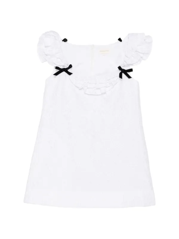 Shushu/Tong Ruffled Lace-trim Mini Dress in White