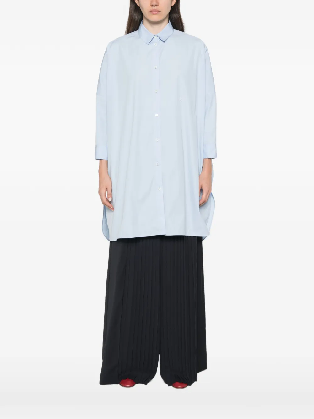 Jil Sander Ruimvallend lichtgewicht katoenen popeline blouse met cropped mouwen en geborduurd -monogram Blauw