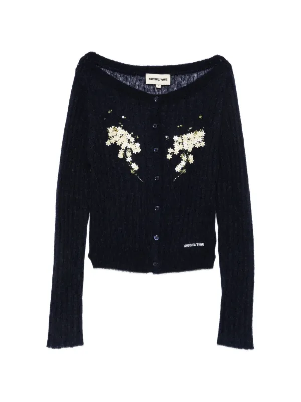 Shushu/Tong Beaded Floral-embellished Cardigan in Blue