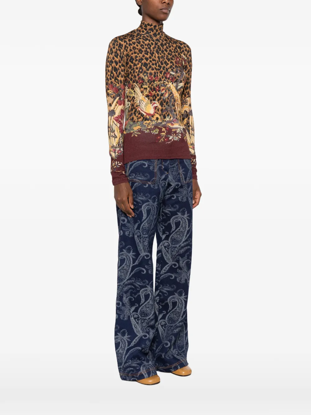 ETRO Top met luipaardprint en bloemenprint Bruin
