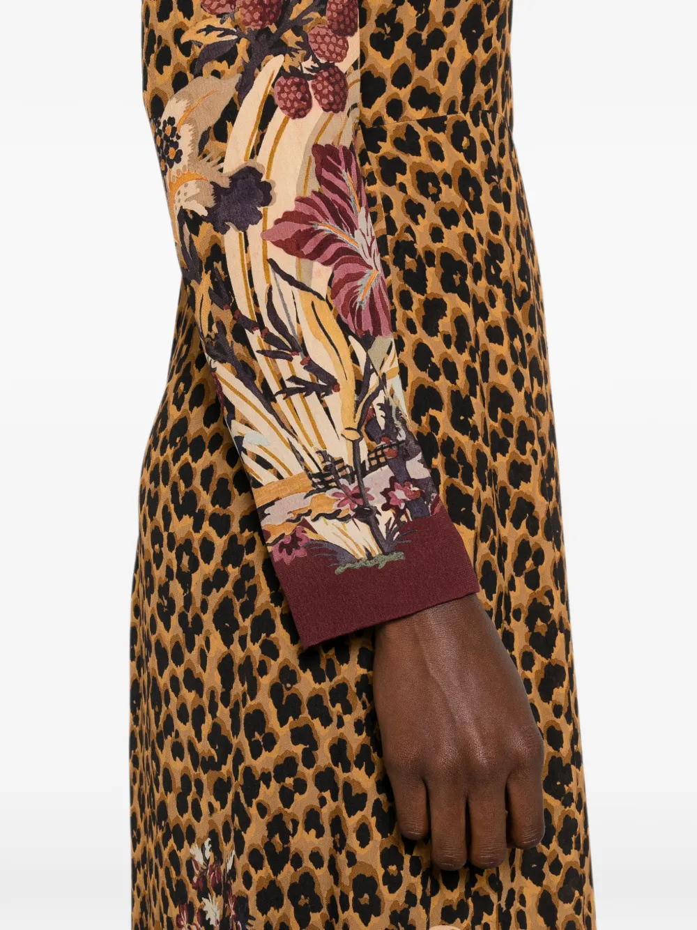 ETRO maxi-dress met luipaardprint en bloemenrand Bruin