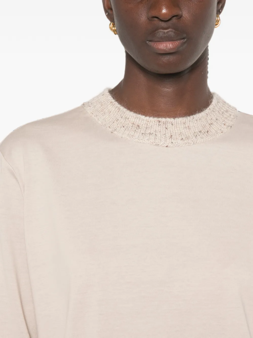 Fabiana Filippi T-shirt met geribbelde hals Beige