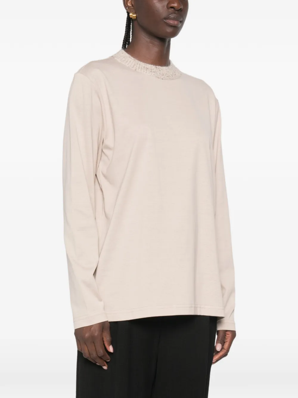 Fabiana Filippi T-shirt met geribbelde hals Beige