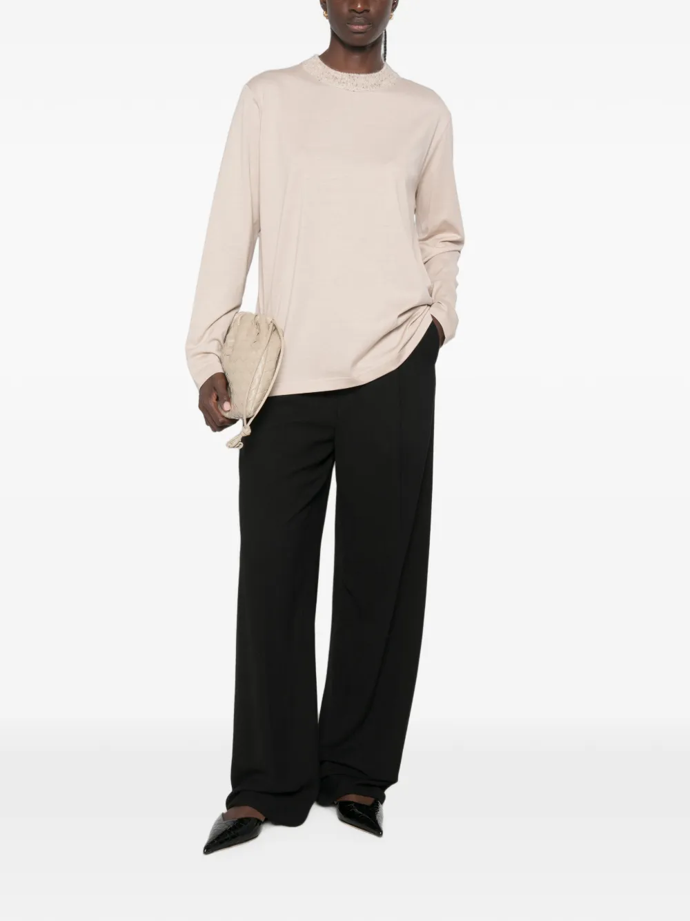 Fabiana Filippi T-shirt met geribbelde hals Beige