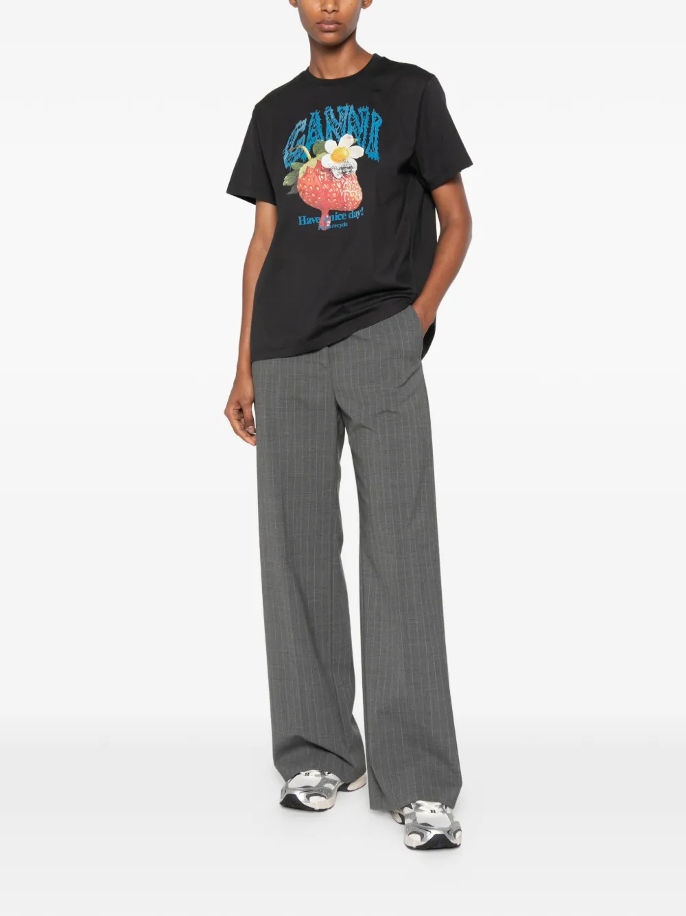 GANNI T-shirt met grafische print Zwart