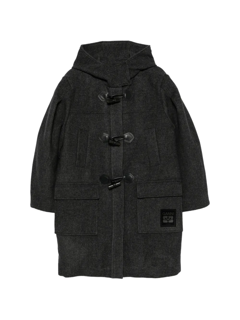 GANNI hooded toggle-fastening coat - Grigio