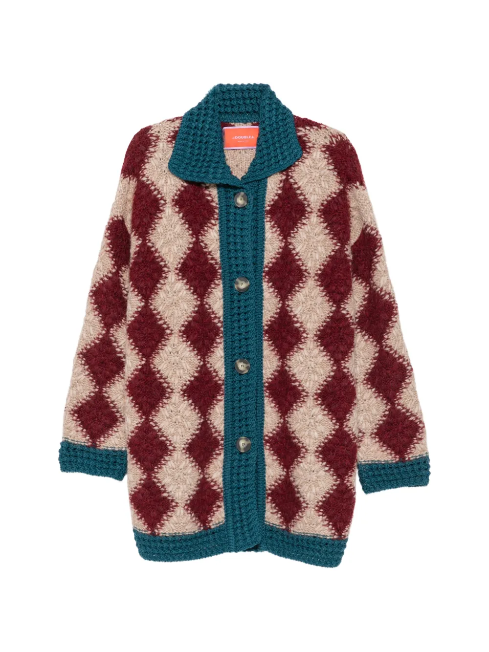 La Doublej Argyle-knit Crochet-trim Cardigan In Multi