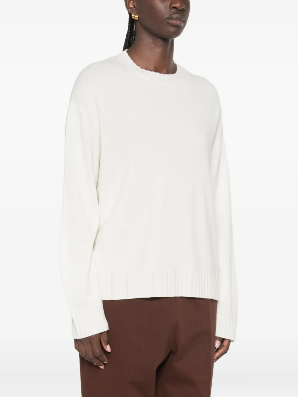 Fabiana Filippi Trui met geribbelde afwerking en ronde hals Beige