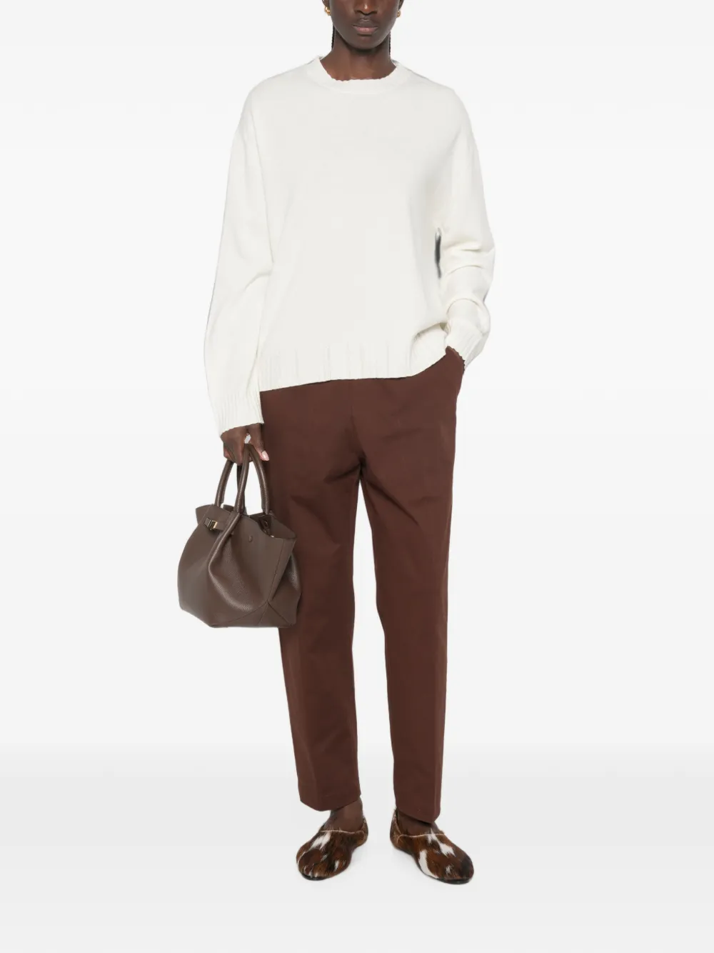 Fabiana Filippi Trui met geribbelde afwerking en ronde hals Beige