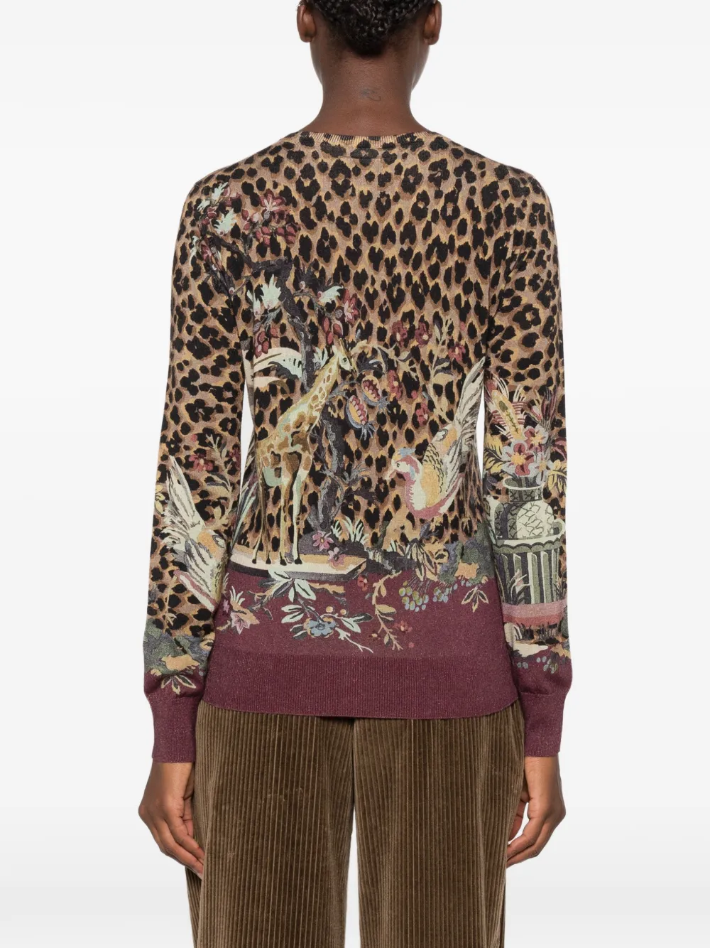 ETRO Vest met luipaardprint en bloemen-intarsia Bruin