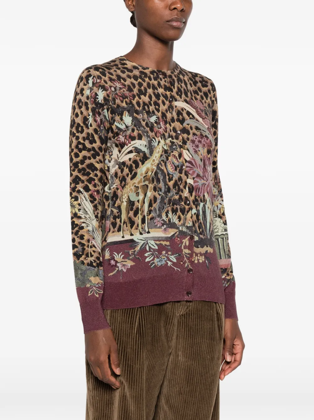ETRO Vest met luipaardprint en bloemen-intarsia Bruin