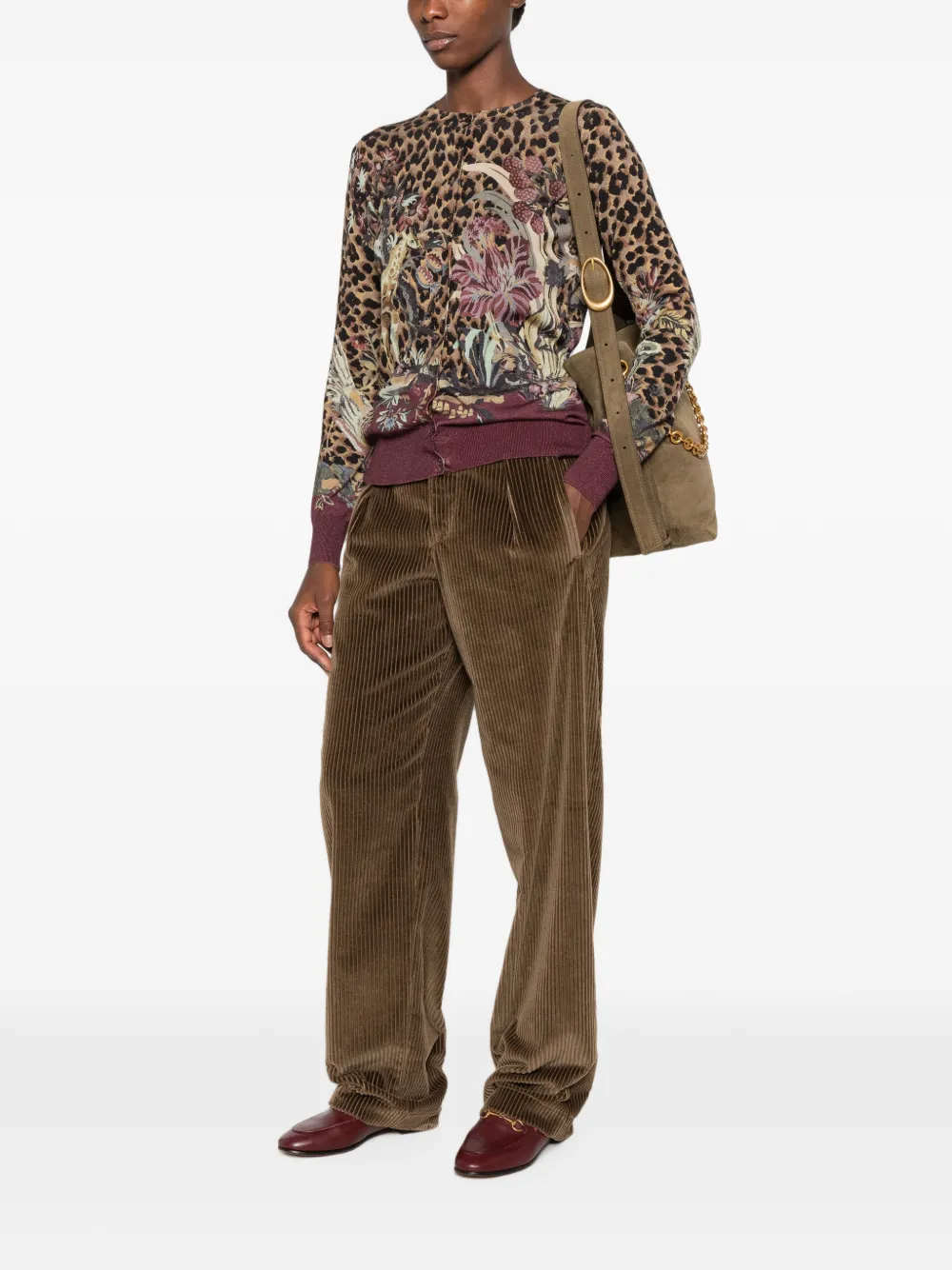 ETRO Vest met luipaardprint en bloemen-intarsia Bruin