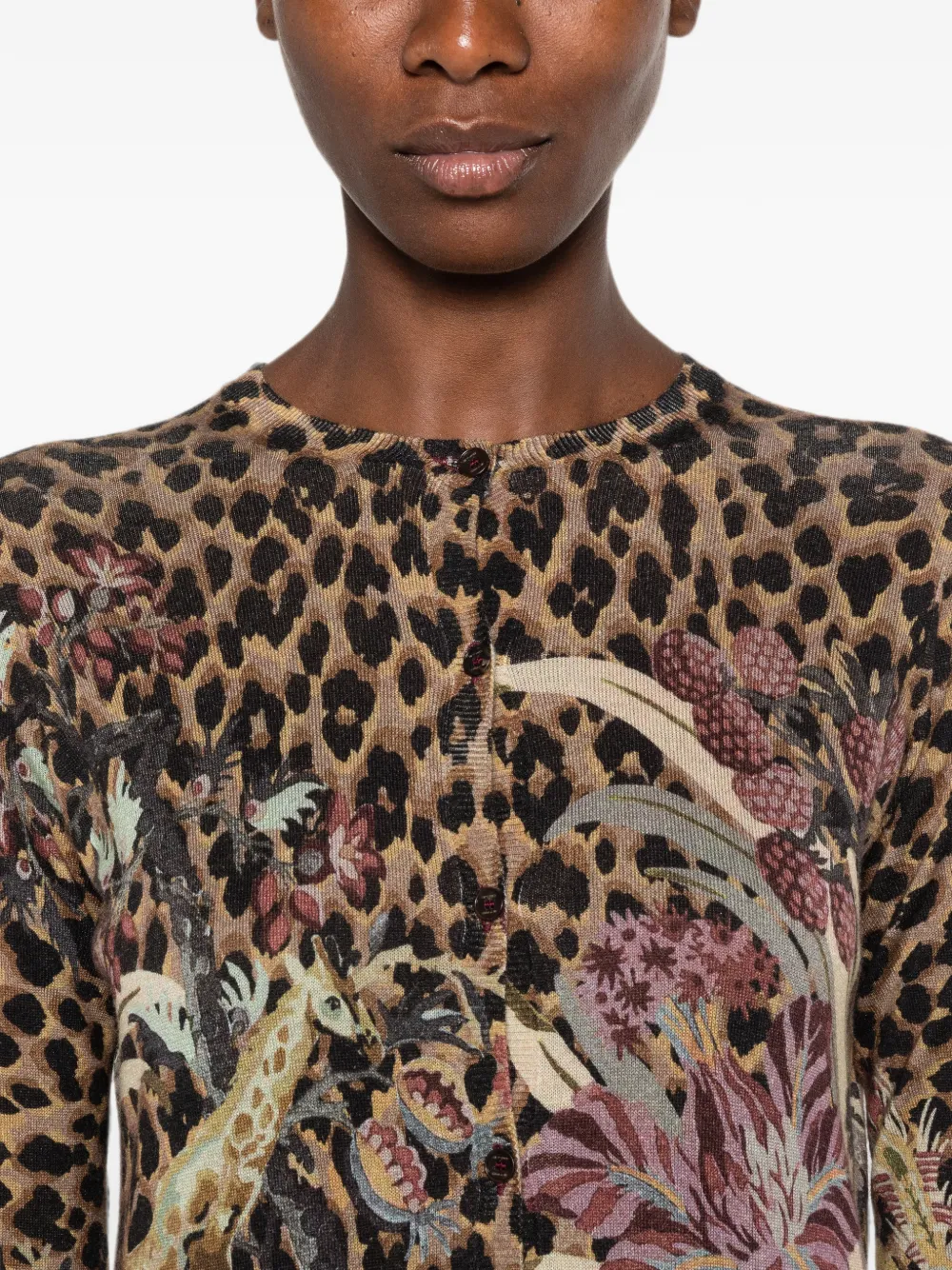 ETRO Vest met luipaardprint en bloemen-intarsia Bruin
