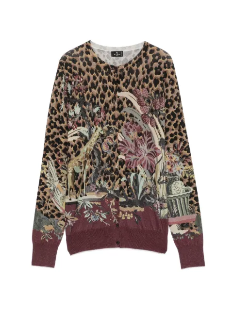 ETRO leopard-print floral-intarsia cardigan