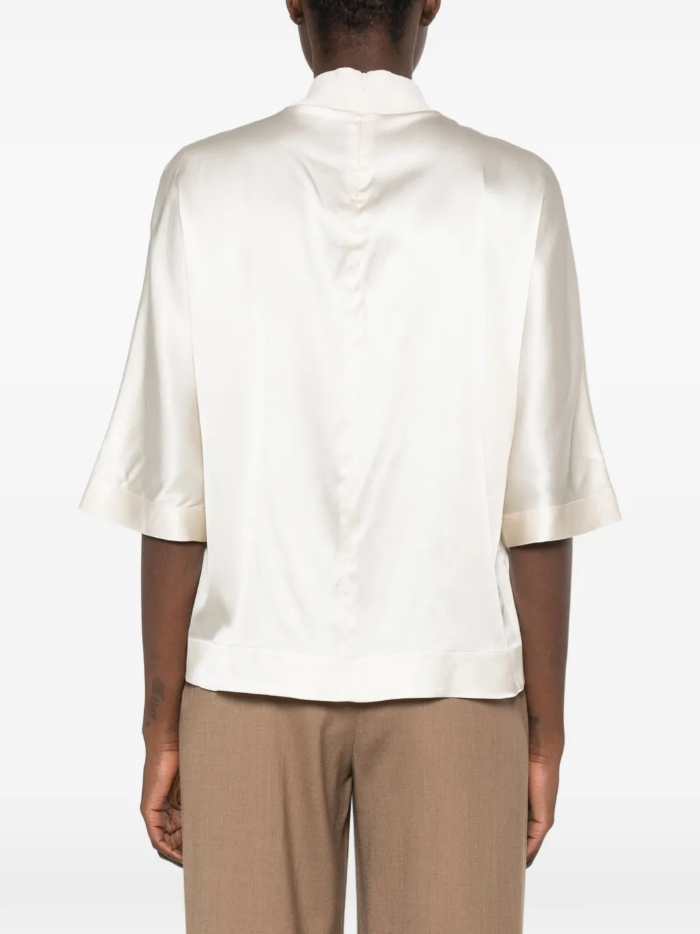 Peserico Top met hoge hals en korte mouwen Beige