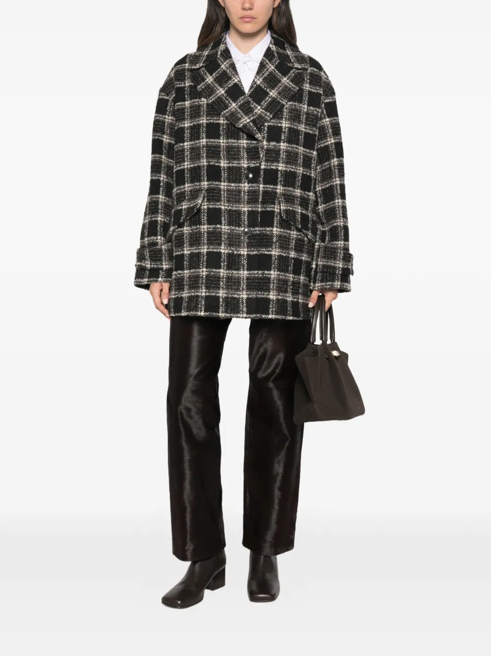 Herno check-pattern double-breasted jacket Zwart