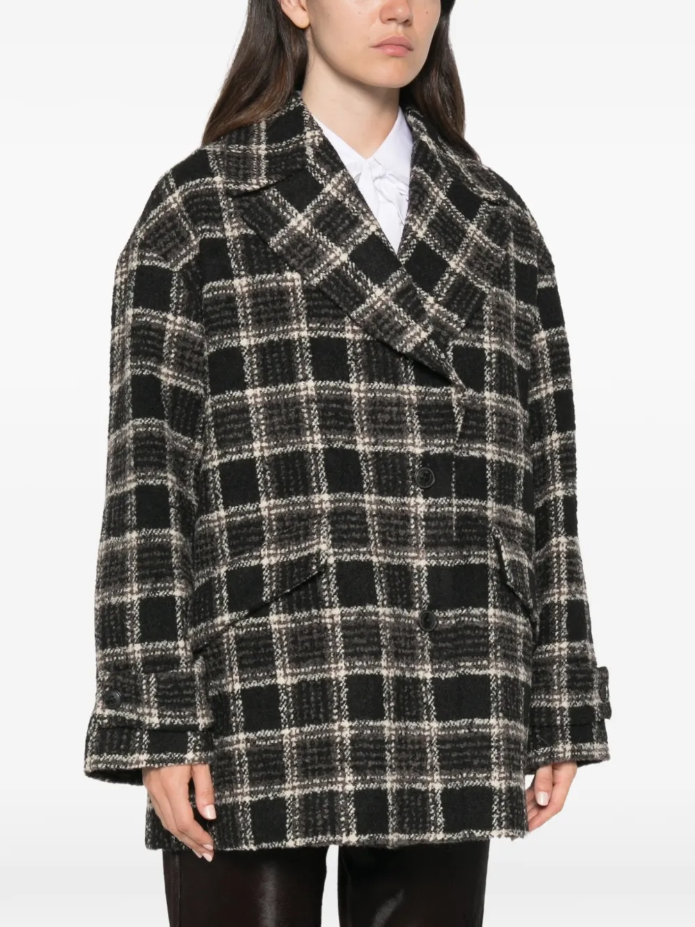 Herno check-pattern double-breasted jacket Zwart
