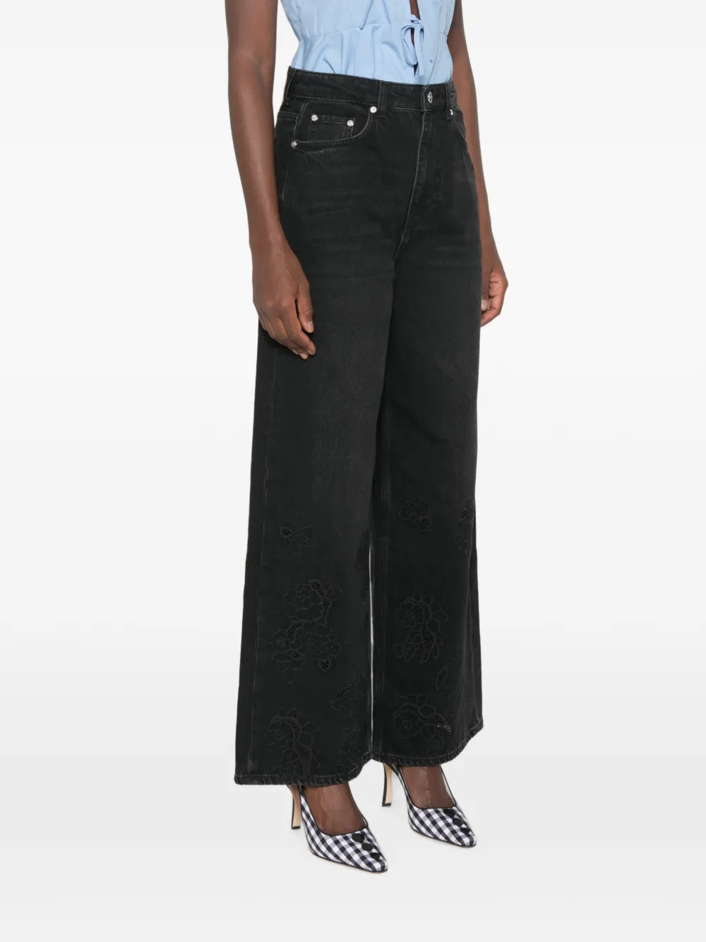GANNI Jeans met geborduurde bloemen Zwart