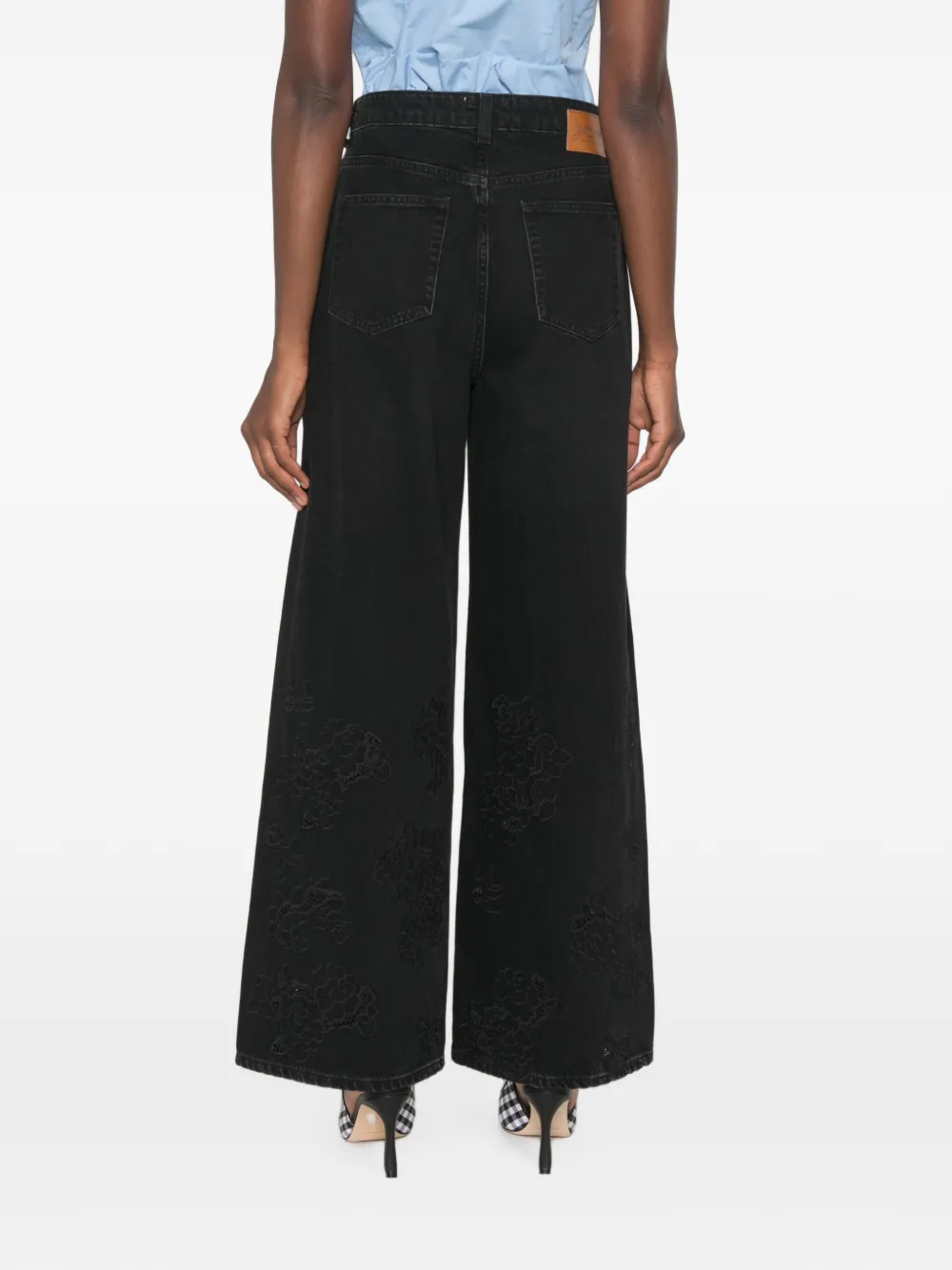 GANNI Jeans met geborduurde bloemen Zwart