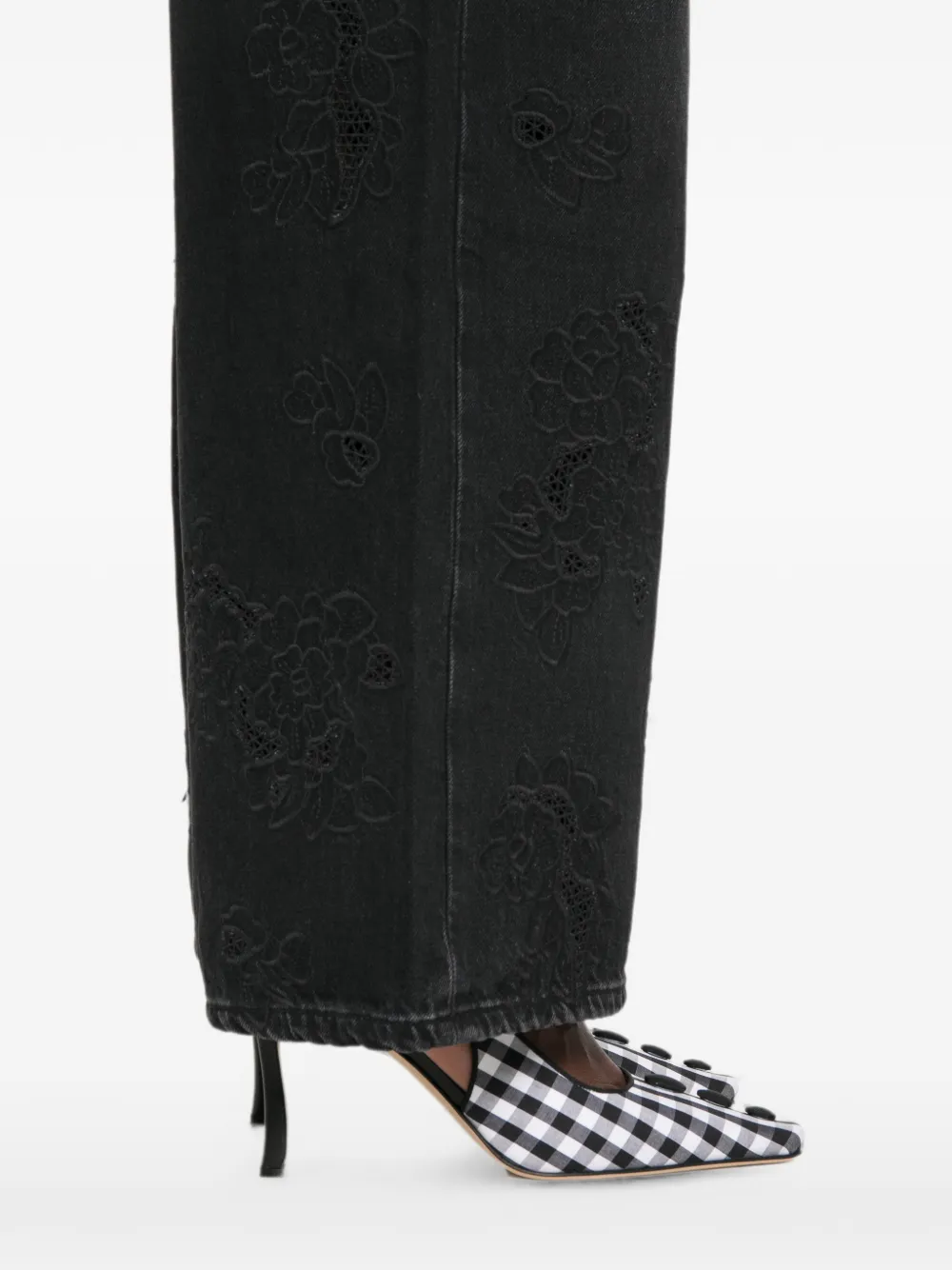 GANNI Jeans met geborduurde bloemen Zwart