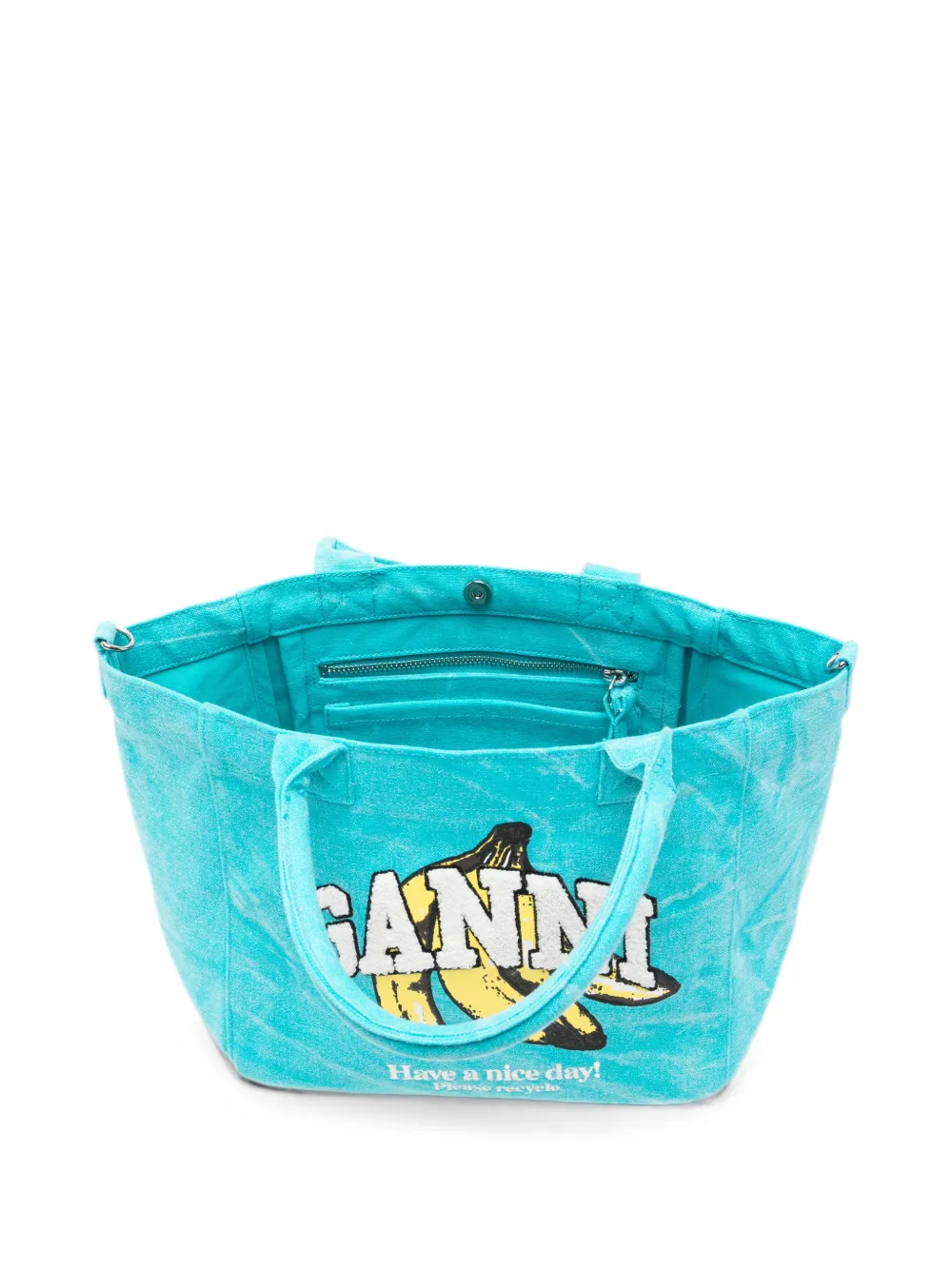 GANNI Shopper met logoprint Blauw