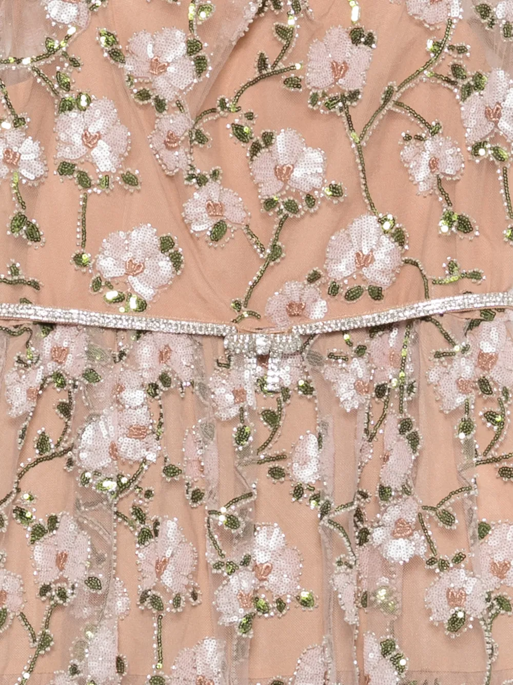 Self-Portrait Midi-jurk met geborduurde bloemen Roze
