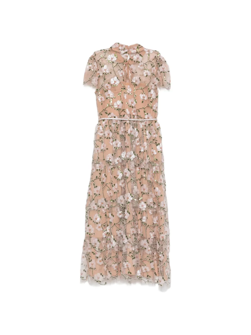 Self-Portrait Midi-jurk met geborduurde bloemen Roze