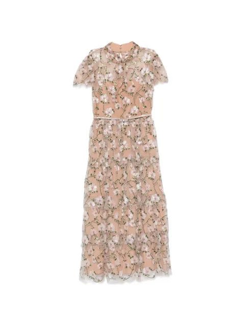 Self-Portrait sequin-embellished floral-embroidered midi dress
