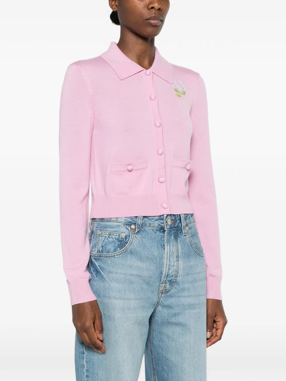 Self-Portrait Vest met geborduurde bloemen Roze