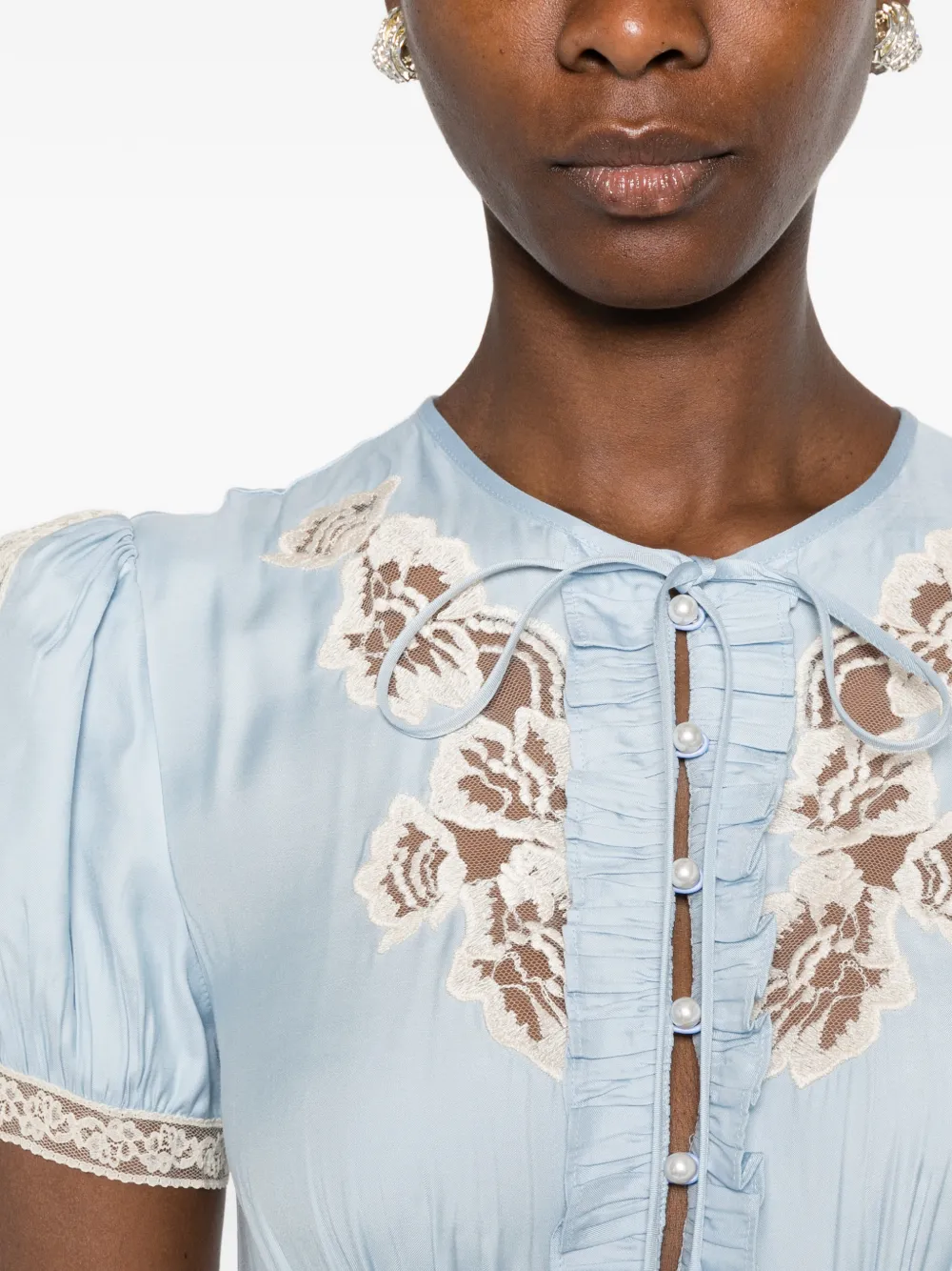 Self-Portrait Jurk met afwerking van kant Blauw