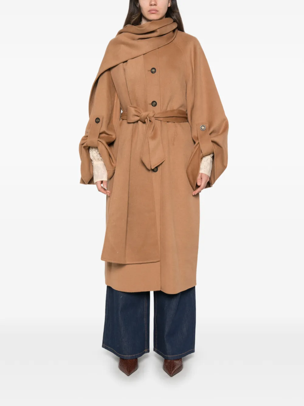 ZIMMERMANN Valiant Wool Scarf Coat in Neutrals, view 3