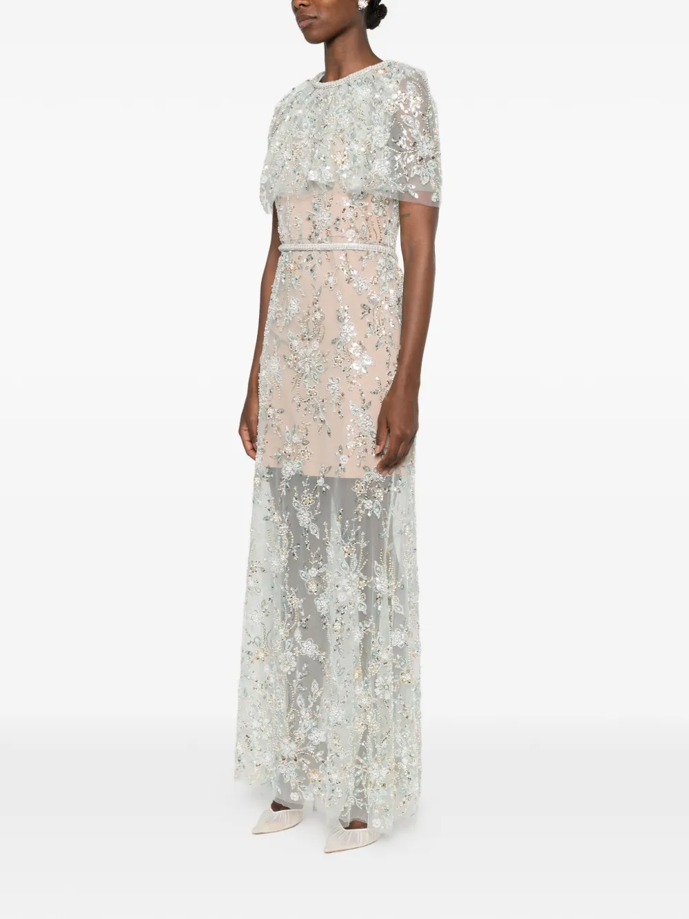 Self-Portrait Maxi-jurk verfraaid met pailletten Groen