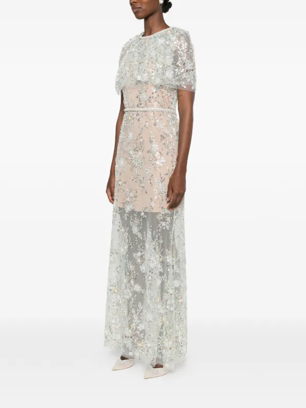 self portrait sequin maxi dress Self-Portrait leaf sequin ruffle maxi dress CHUUI_Collection